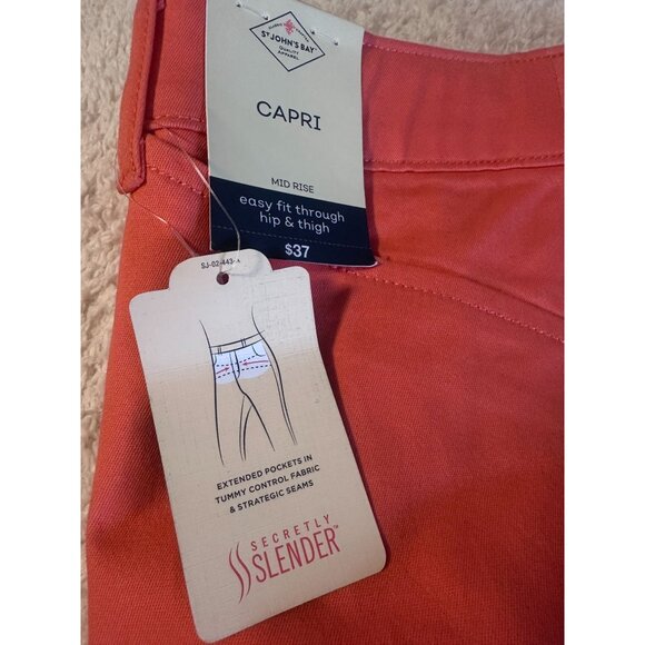 St Johns Bay Womens Eastern Coral Mid Rise Capri Pants Slendering Size 18 New - Picture 11 of 11